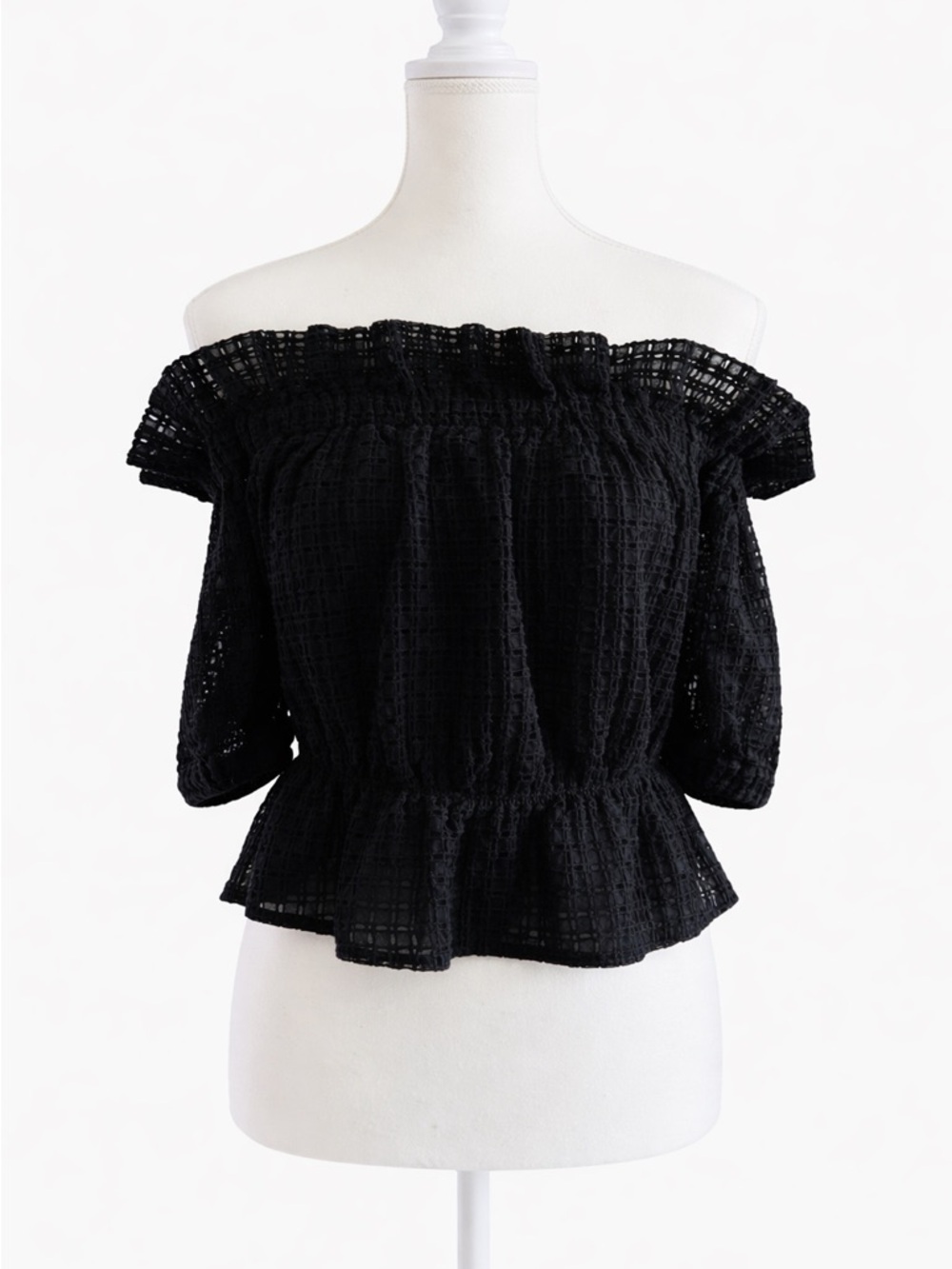 Express Black Off Shoulder Peplum Lace Top Size M Romantic